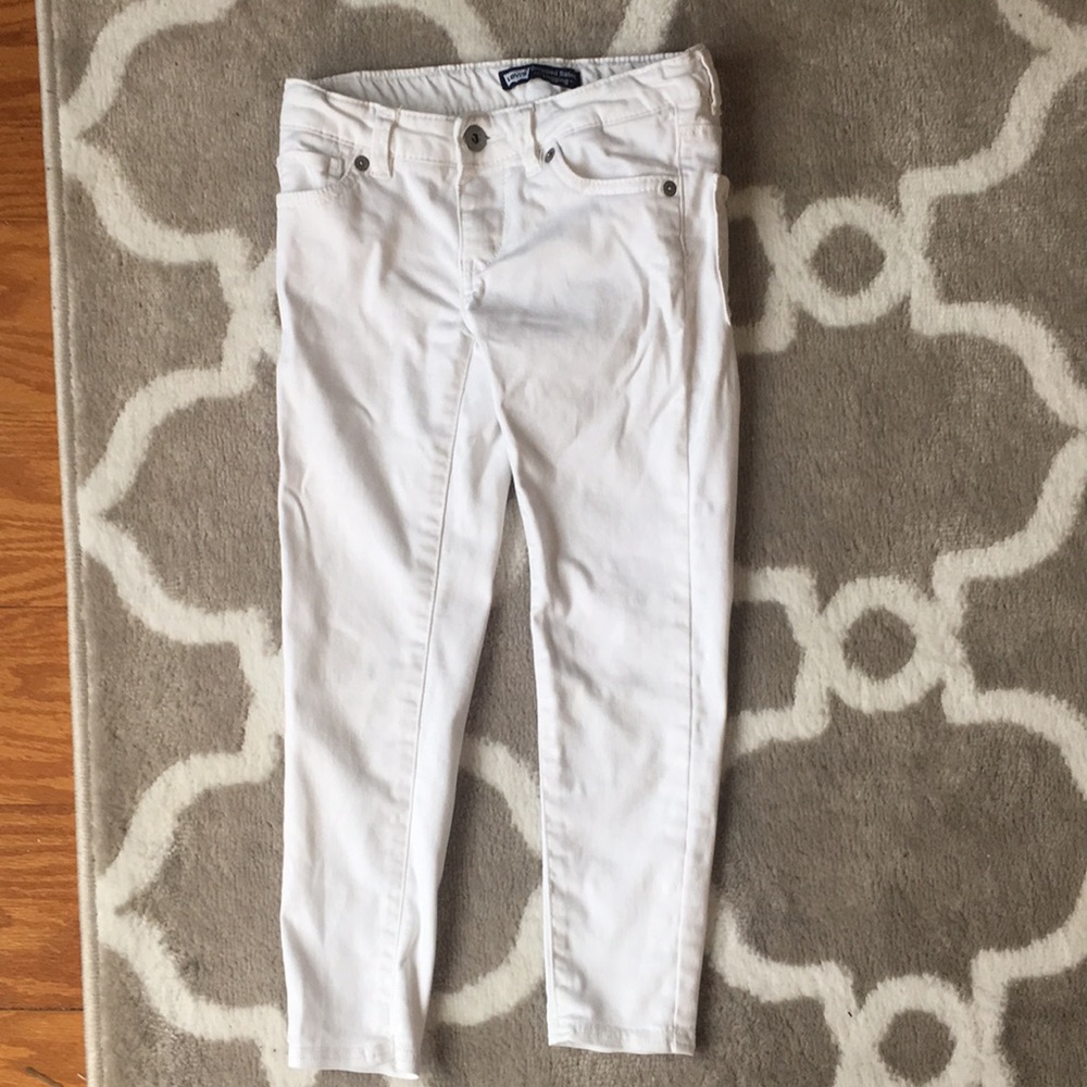 Girl’s White Levi Cropped Satin Legging